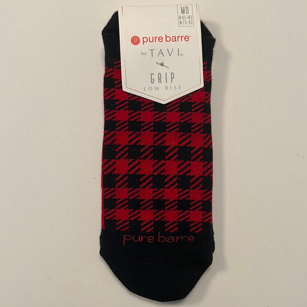 Special sizing - Pure Barre Low Rise Grip Socks - Black & Red Checkered -